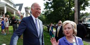 Biden on the presidential election campaign trail with Hillary Clinton in August last year