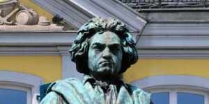Beethoven monument on Muensterplatz plaza,in Bonn,Germany.