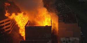 The Surry Hills building ablaze on Thursday night.