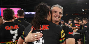Ivan Cleary with Jarome Luai after the club’s 2022 grand final triumph against Parramatta.