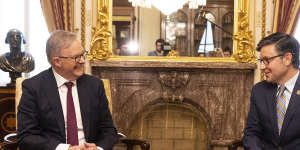 Prime Minister Anthony Albanese met Mike Johnson shortly after he was elected speaker of the US House of Representatives.