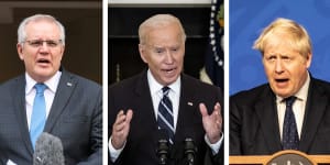 Scott Morrison,Joe Biden and Boris Johnson launched the AUKUS alliance on Thursday morning.