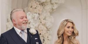 Kyle Sandilands and Tegan Kynaston with some of the $150,000 worth of fresh flowers at last Saturday’s wedding.