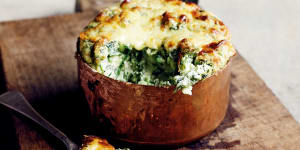 Rustic charm:Cheddar and spinach souffles.