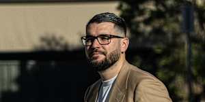 Agent Josh Tesolin turning up for work at his Quakers Hill office in June.