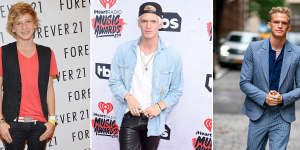 Style evolution. Cody Simpson attends the Forever 21 Times Square opening,New York,2010;the iHeartRadio Music Awards in California,2016;In Tribeca,New York,2019.