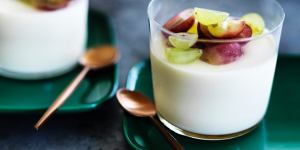 Ginger panna cotta with sweet grapes.
