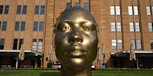 Ancient Feelings by British sculptor Thomas J Price is unveiled at the Museum of Contemporary Art.