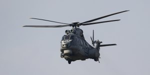 A Turkish Air Force AS-532AL Cougar helicopter takes off from Incirlik airbase in the southern city of Adana,Turkey on Monday.