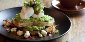 Crushed peas and broad beans,poached eggs and eggplant kasundi.