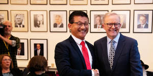New Labor MP Sam Lim with Prime Minister Anthony Albanese.
