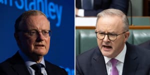 Anthony Albanese took aim at RBA boss Philip Lowe’s comment about interest rates remaining low.