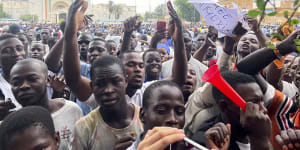 Supporters of mutinous soldiers demonstrate in Niamey,Niger.