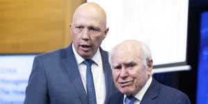 Opposition leader Peter Dutton and his mentor,former Liberal prime minister John Howard.