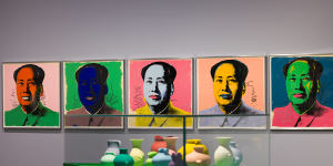 Foreground:Painted vases (2006),Ai Weiwei. Background:Mao (1972),Andy Warhol.