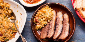 Frank Camorra's barbecued beef brisket served with macaroni cheese.