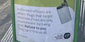 Fake public transport posters have been plastered around Melbourne. 