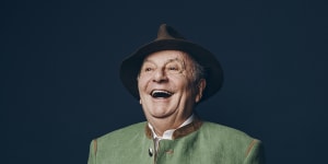 A portrait of Australian comedian,actor,satirist,artist,and author,Barry Humphries. 