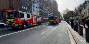 Fire and Rescue NSW vehicles protest in Sydney