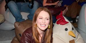 Julianne Moore in coloured leather at Bottega Veneta’s spring/summer 2023 show in Milan.