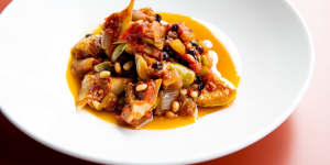 Globe artichoke and broad bean caponata is an agrodolce mess of spring flavours.