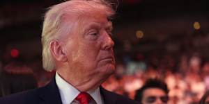 Donald Trump on the weekend in Miami. The US president has warned that any Iranians who try to stop his blockade will be “blown to hell”.