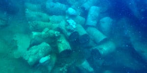 Nearly 200 depth charges were discovered in the cargo hold of a Japanese shipwreck in Koror harbour,Palau. The charges are still in situ underwater today. It’s estimated that if they were to detonate,the destruction radius would be two kilometres and the shockwave radius would be eight kilometres. 