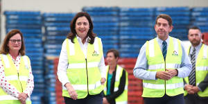 Premier Annastacia Palaszczuk (left) with Treasurer Cameron Dick (right) at an oil refinery near Gladstone on Wednesday.