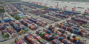 The Nanjing container port. China’s exports crashed in July.