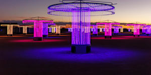 Purple reign … FOSO dazzles under the night sky.