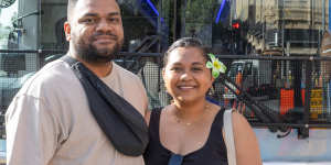 George Qalo (left) and Leimor Penjueli shopped at Chadstone during their visit to Melbourne from Fiji.