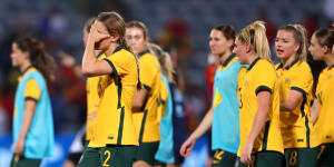 Big defeat:The Matildas were handed a 7-0 thrashing by Spain.