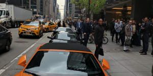 Images taken from Greg Dwyer’s social media feeds of Lamborghinis lined up at a bitcoin conference in Manhattan. 