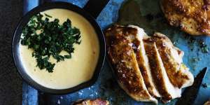 Neil Perry's delicious baked chicken breast,with mouthwatering horseradish cream sauce. 