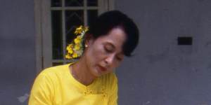 Suu Kyi under house arrest in her dilapidated mansion in Yangon (formerly Rangoon) in 1996.