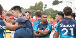 Fighting fit ... Kurtley Beale at Monday’s cross-code trainbing session between the Waratahs and St George Illawarra Dragons.