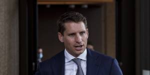 Assistant Defence Minister Andrew Hastie outside the Federal Court in Sydney on Monday.