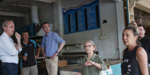 Federal Member for Page Kevin Hogan,NSW Premier Dominic Perrottet and Lismore MP Janelle Saffin visit Southside Hot Bread bakery in South Lismore after severe flooding devastated the town in northern NSW.