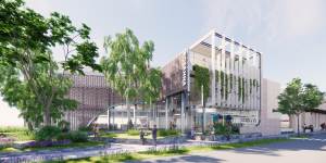 Renders of the proposed Rosanna library next to a new Woolworths.