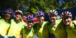 The Australian women’s road race team in Birmingham.