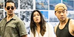 Patrick Jhanur,Ngoc Phan and Will Tran during rehearsals for Queensland Theatre’s Vietgone.