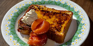 Pain perdu with amaro syrup,plums and creme fraiche.