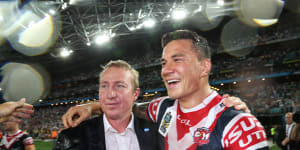 Getting the band back together ... Sonny Bill Williams and Trent Robinson after the 2013 grand final.