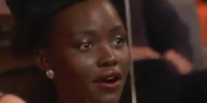 Lupita Nyong’o reacts after Will Smith appeared to strike Chris Rock at the Academy Awards.