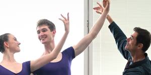 Australian Ballet School’s captains,Zoe Horn and Matthew Paten with Andrew Murphy,classical teacher and ballet master.