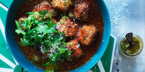 Mexican meatballs in spicy macha sauce.