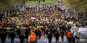 The anti-mandatory-vaccine protest has been condemned by the nursing union. 