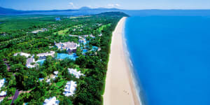 Four Mile Beach and aerial view of resort Sheraton Mirage Resort Port Douglas.