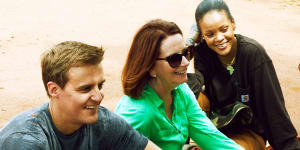 Julia Gillard with Hugh Evans,CEO of youth charity Global Citizen,and pop star Rihanna,an ambassador for The Global Partnership For Education,in Malawi.