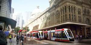 An artist's impression of the light rail line on George Street in Sydney's CBD.